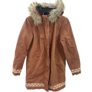 NWOT J4 Jacket Women's Brown Hooded Lined Coat with Southwest Fur Trim